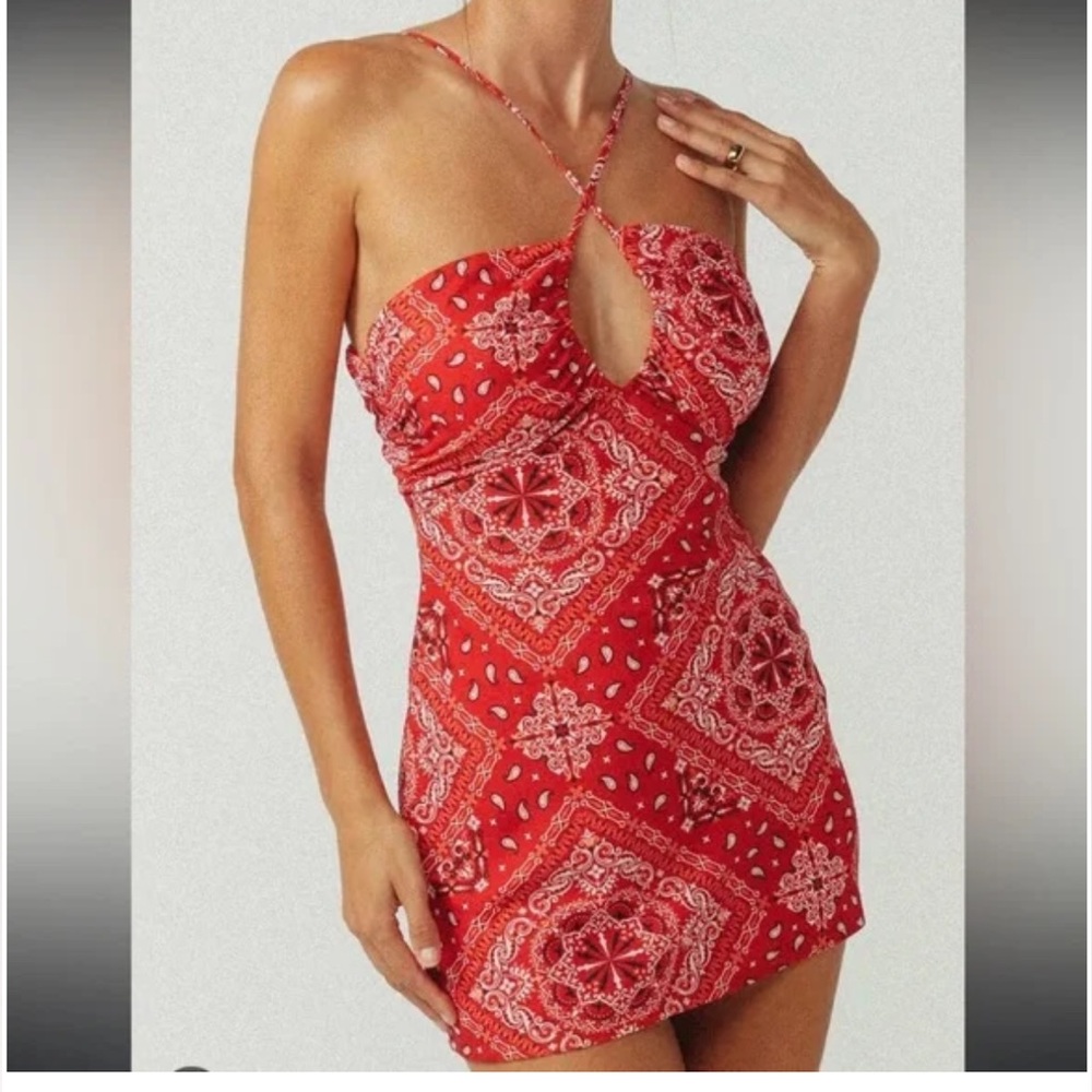 Princess Polly Red Bandana Print Mini Dress